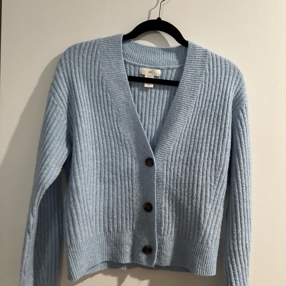 Women's Light Blue Ribbed Sweater - Picture 3 of 3